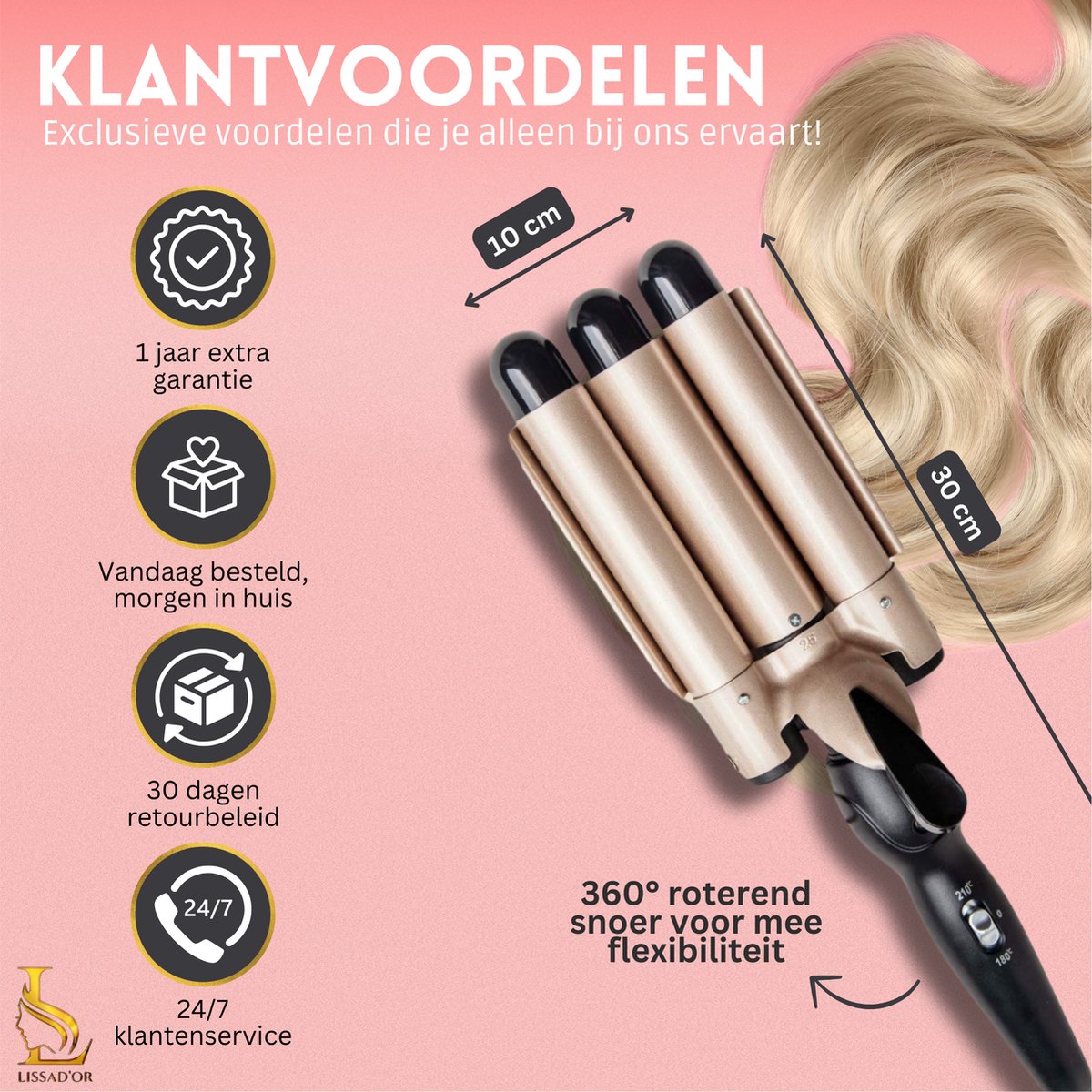 Lissad'or Wafeltang 25 mm met 6 Accessoires en 3 Jaar Garantie - afbeelding 2