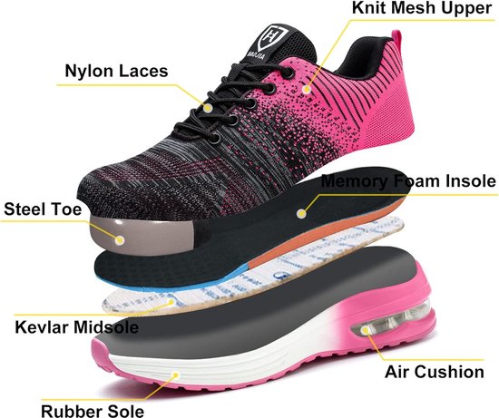 Veiligheidssneakers Voor Heren Dames Lichtgewicht Comfortabele Werkschoenen met Luchtkussen Ademende Slip Bestendig Beschermende Schoenen met Stalen Neus Blauw 40 Eu