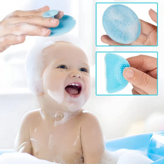 2 Stuks - Baby Siliconen Massage Borstel Spons - Hoofdhuidje Wassen - Blauw en Groen van Merkloos — afbeelding 4