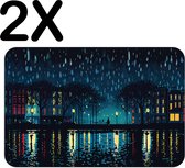 BWK Luxe Placemat - Regenachtige Nacht - Skyline - Illustratie - Set van 2 Placemats - 45x30 cm - 2 mm dik Vinyl - Anti Slip - Afneembaar