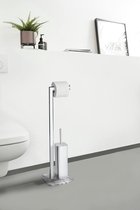 Staande wc-garnituur Onyx marmer - toiletpapierhouder en wc-borstelhouder, staal, 22 x 73 x 20 cm, chroom