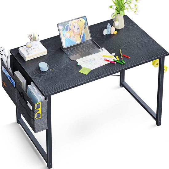 Klein bureau, computertafel, bureautafel met hoofdtelefoonhouder en opbergtas