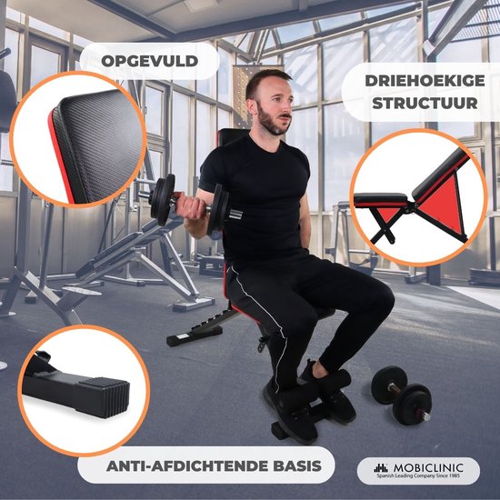 Mobiclinic® fitness, Halterbank, Gewichtsbank, Opvouwbaar, Ondersteunt