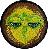 Maan Zon Boeda Boeddha Strijk Embleem Patch 7.5 cm / 7.5 cm / Bruin Geel Groen