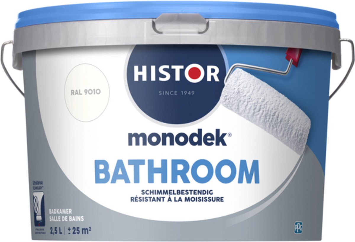 Histor Monodek Badkamer Muurverf Mat - Vochtregulerend & Schimmelbestendig - 2.5L - RAL 9010 - Histor