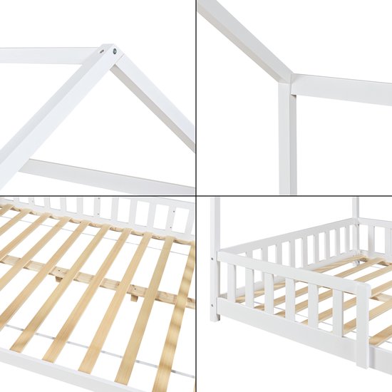 Lit enfant Hesel lit cabane avec protection antichute 140x200 cm blanc [en.casa]