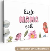 Cadeau Fête des Mères - Best Maman Ever - Toile Fleurs 2cm - 30x20 cm - Toile