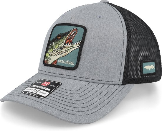 Hatstore- Grisjävel 112 Split Heather Grey/Black Trucker - Skillfish Cap