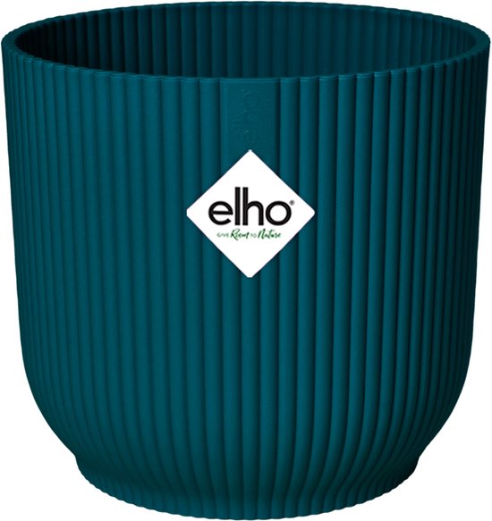 Elho Vibes Fold Rond 22 - Pot De Fleurs pour Intérieur - Plastique 100% Recyclé - Ø 22.0 x H 20.2 cm - Bleu foncé