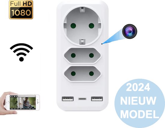 Trend Goods - Verborgen Spy Camera 6-in-1 Stopcontact - Wifi met App - Incl. 64GB Micro SD kaart - USB Oplader - Spionage Camera - Beveiligingscamera - Nachtzicht - Bewegingssensor