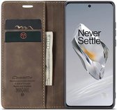 CaseMe 013 Hoesje Geschikt voor OnePlus 12 - Book Case met Standaard - Portemonnee Beschermhoes - Pasjeshouder voor Twee Pasjes - Coffee