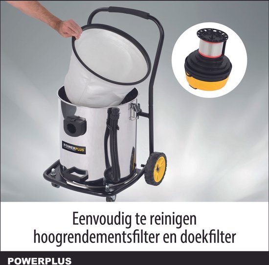 Powerplus elektrische stofzuiger nat-droog POWX325 - 2x1200W - 2 motoren - 2-in-1: zuig- & blaasfunctie - 60l tank - met 4 acc.