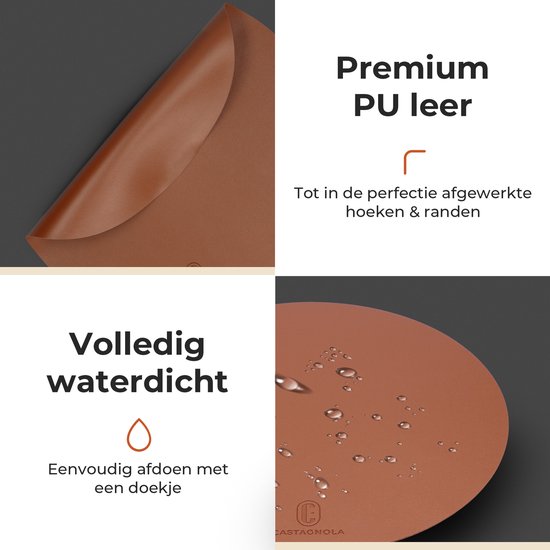 Castagnola Napperons de table aspect cuir - Napperons ronds - Set de table antidérapant en simili cuir - Sous-couche hydrofuge - Dessous de verre - 6 pièces - Diamètre 38 cm - Marron