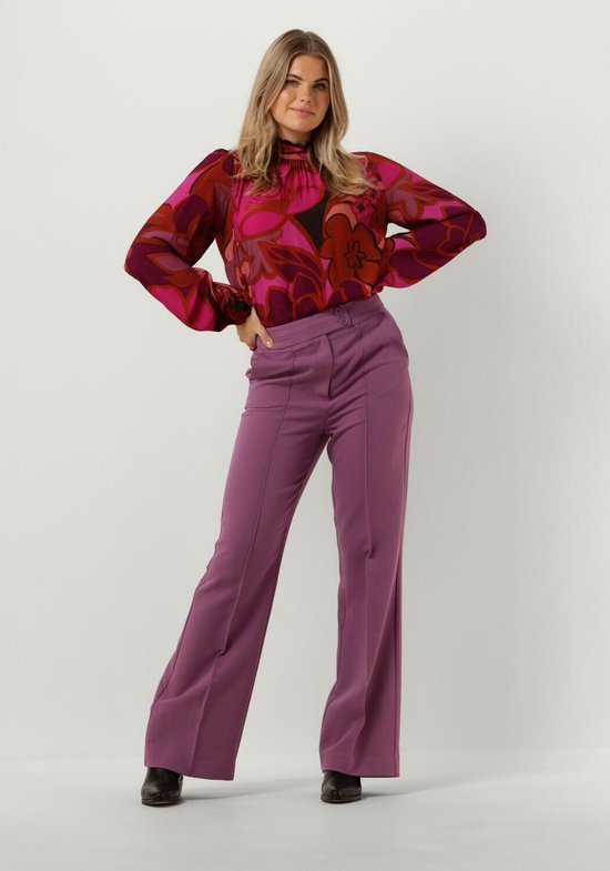 Jansen Amsterdam Wfp105 Blouse Print With Puffsleeves And Turtle Neck Dames - Jurken - Roze - Maat 36