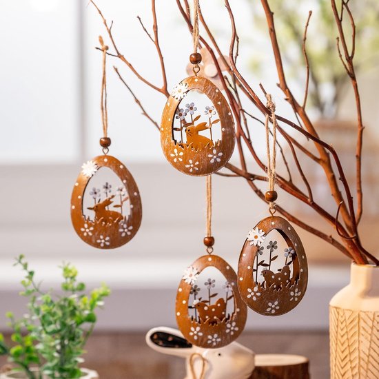 COM-FOUR® 2x decoratieve displays voor Pasen - Paashaas paar met bloem