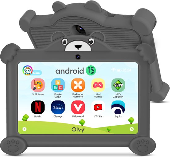 Foto: Olvy kindertablet vanaf 3 jaar android 13 tablet 96gb ouder control app 7 inch tablet kinderen stevige beschermhoes 100 kidsproof