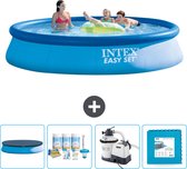 Intex Rond Opblaasbaar Easy Set Zwembad - 396 x 84 cm - Blauw - Inclusief Afdekzeil - Onderhoudspakket - Zwembadfilterpomp - Vloertegels