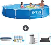 Piscine Intex à cadre rond - 366 x 76 cm - Blauw - Couverture incluse - Forfait entretien - Pompe de filtration de piscine - Tapis Solar