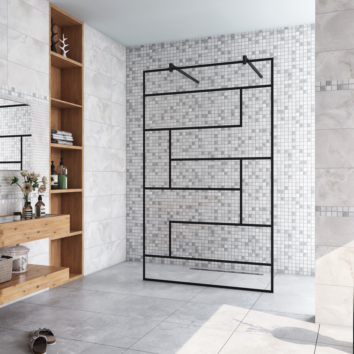 Inloopdouche 137.7x200cm,2 Stabilisatiestangen 90cm,8mm nano veiligheidsglas,zwarte