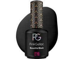 foto van Pink Gellac Gellak - 120 Beautiful Black 15ml - Zwarte Gel Nagellak - Gellac Rood - Gel Nagels Producten