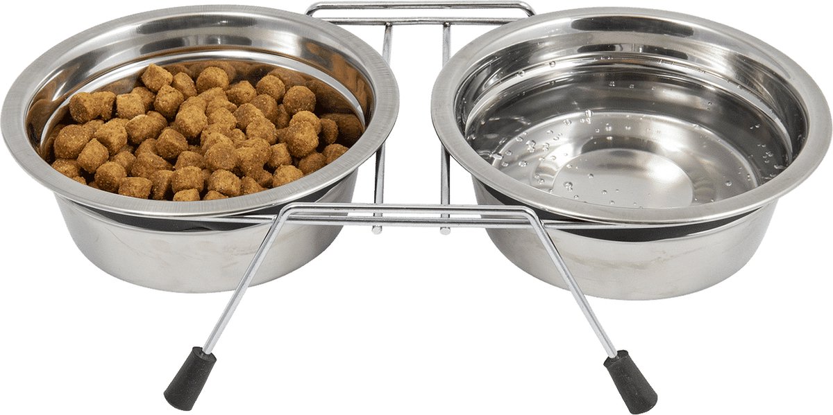 Jack And Vanilla - Voer- En Drinkbakken - Bon Appetit Stille Schalenset - Inox met rubberband - 2x820ml - vaatwas machine bestendig