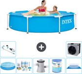 Intex Rond Frame Zwembad - 244 x 51 cm - Blauw - Inclusief Solarzeil - Onderhoudspakket - Zwembadfilterpomp - Filter - Grondzeil - Stofzuiger - Warmtepomp