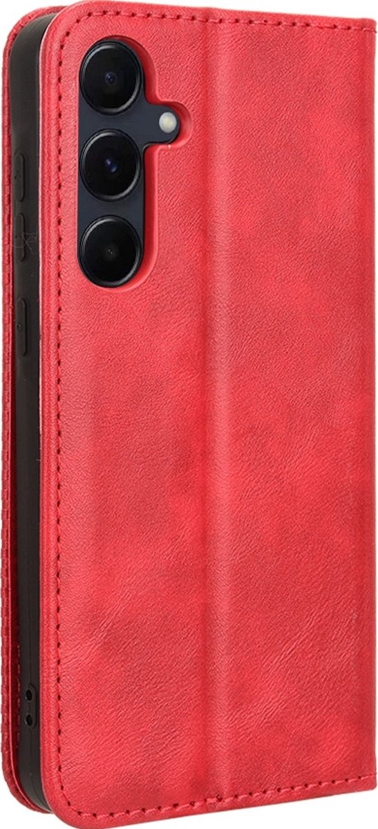 Mobigear Telefoonhoesje geschikt voor Samsung Galaxy A35 Hoesje | Mobigear Sensation Bookcase Portemonnee | Pasjeshouder voor 3 Pasjes | Telefoonhoesje voor Pinpas / OV Kaart / Rijbewijs - Rood
