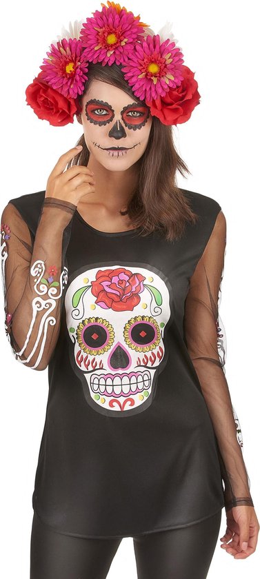 Gekleurd skeletten t-shirt voor dames Dia de los Muertos - Verkleedkleding  - One size" | bol.com