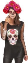 "Gekleurd skeletten t-shirt voor dames Dia de los Muertos  - Verkleedkleding - One size"