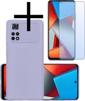 Hoes Geschikt voor Xiaomi Poco X4 Pro 5G Hoesje Cover Siliconen Back Case Hoes Met Screenprotector - Lila