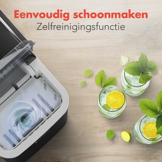 KitchenBrothers IJsblokjesmachine - 1.5L - IJsblokjesmaker - 12kg/24 uur - Draagbaar - Zelfreinigingsfunctie - Zwart van KitchenBrothers — afbeelding 4