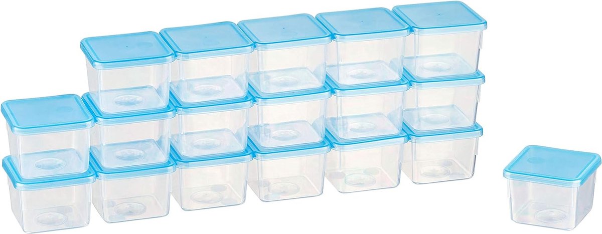 Mini-diepvriesdoos, rechthoekig, 5 x 5 x 4 cm, 0,08 l (18 stuks), blauw doorzichtig