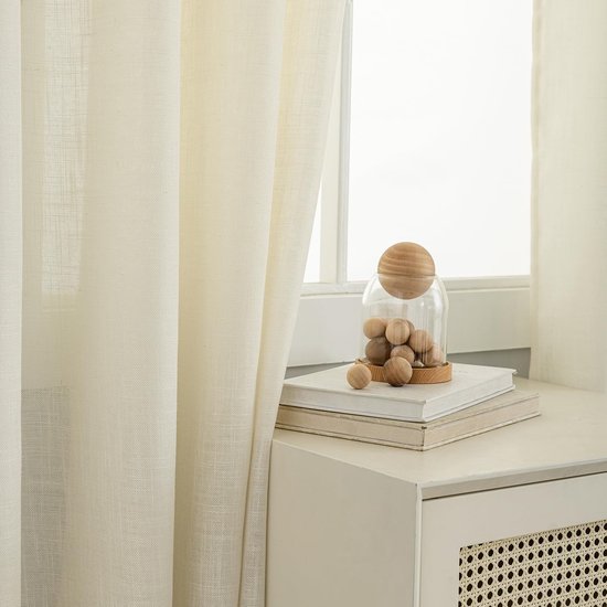 VOILYBIRD Gordijnen, natuurlijke linnenstructuur, met oogjes, linnen gordijnen voor ramen, woonkamer, kaki, 160 x 140 cm (h x b), 2 stuks