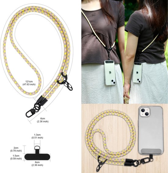 Chaîne de téléphone portable Cadorabo pour Honor 4X en JAUNE - GRIS - Étui pour téléphone portable avec cordon de sangle réglable à accrocher autour du cou