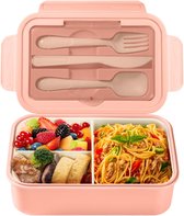 Lunchbox Lunchbox met vakken Bestek Kinderen Volwassenen 1400ML Bento Box Werk Magnetronbestendig (roze)