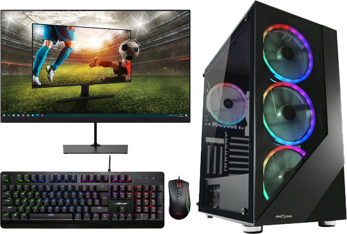 omiXimo - Gaming Set - AMD Ryzen 5 2400G - 24" Curved Gaming Monitor - Keyboard - Muis - Game PC met monitor - Complete Gaming Setup - 16 GB Ram - 250 GB SSD - LC803B
