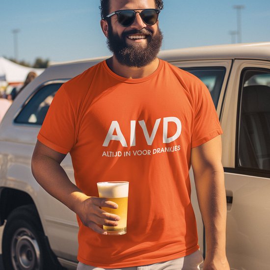 Oranje Koningsdag T-shirt - Maat 2XL - AIVD Altijd In Voor Drankjes