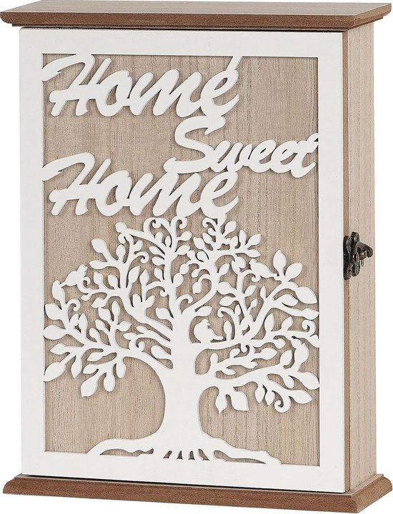 Armoire à Clés Murale En Bois Blanc Avec Porte Et 6 Crochets - Wooden World