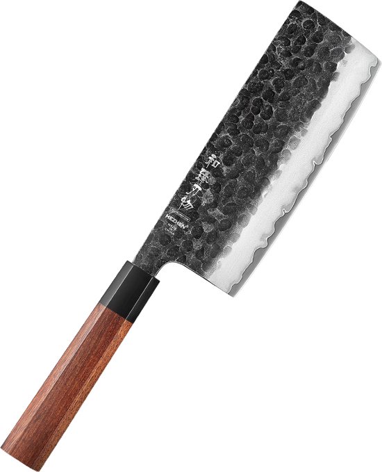 Couteau Hezhen Nakiri - Fabriqué en acier composite 3 couches (acier 10Cr15CoMoV + SUS410) - Haute teneur en carbone avec une dureté de 58-62 HRC - Manche en acajou - couteau à découper de la série PM8S Retro