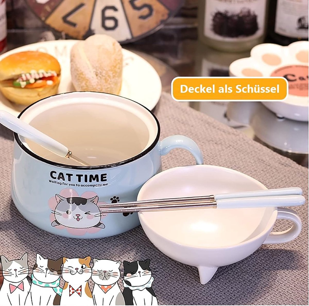 Keramische Ramen Kom Met Deksel, Draagbare Granenkom Japanse Soepkom Instant Noedelkom Met Handvat 1000 Ml (Roze