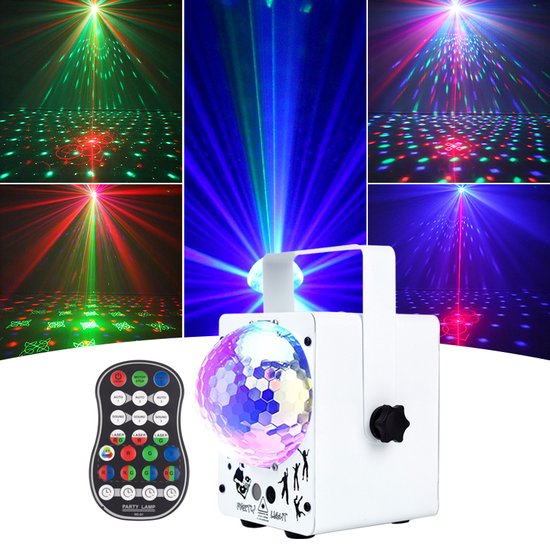 YPE® x YourPartyEquipment - Lampe disco - Party Lights - Lumière disco - Party Laser - Mini lampe disco 2 en 1 - LED, Lasers et effet Stroboscope - Télécommandé et contrôlé par le son