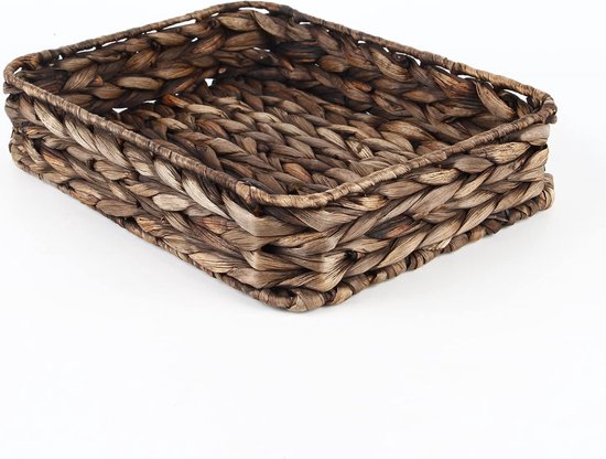 CREATCABIN Ronde Rotan Geweven Dienblad 30cm - Houten Basis Decoratieve Mand