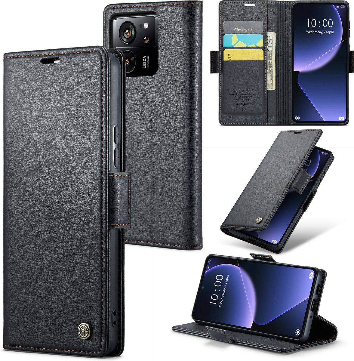 CaseMe Wallet Case met RFID Bescherming en Magneetsluiting voor Xiaomi 13T / 13T Pro _ Zwart