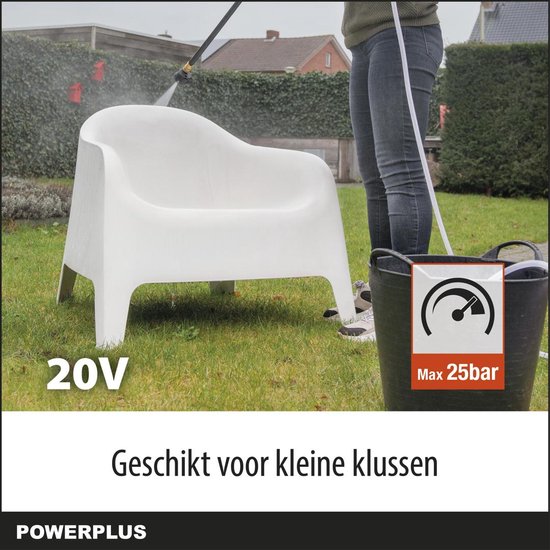 Powerplus Dual Power Accu Hogedrukreiniger POWDPG80621 - Terrasreiniger van 20 V, Druk van 25 Bar - inclusief Batterij en Lader — afbeelding 3