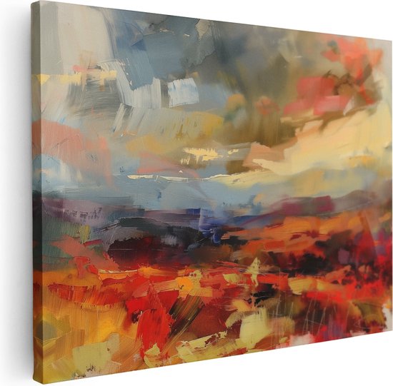 Foto: Artaza canvas schilderij abstract kunstwerk van een rood oranje en geel landschap 120x90 wanddecoratie foto op canvas canvas print