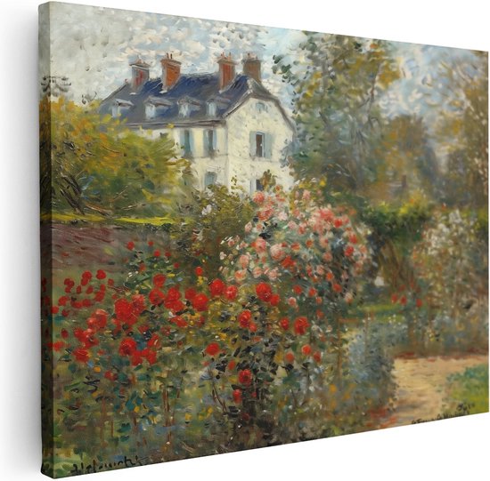 Artaza Canvas Schilderij Kunstwerk van een Tuin met Rozen en een Huis - 80x60 - Muurdecoratie - Foto Op Canvas - Canvas Print