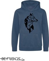 Be Friends Hoodie - Wolf - Kinderen - Blauw - Maat 1-2 jaar