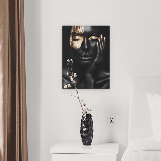 Artaza Peinture sur toile Femme avec maquillage noir et doré sur son visage – 30 x 40 – Klein – Photo sur toile – Impression sur toile