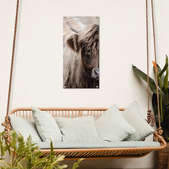 Poster de jardin Highlander écossais - Vache - Fourrure - 40x80 cm - Décoration murale Outdoor - Poster de jardin - Toile de jardin - Poster de clôture - Tableau de jardin