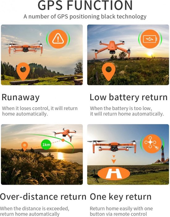 LUXWALLET Libra4 Pro – Drone Quadcopter FPV - 25,2Km/h – GPS WiFI 1,2 KM – Cardan 2 Axes - HD Camera - Oranje
